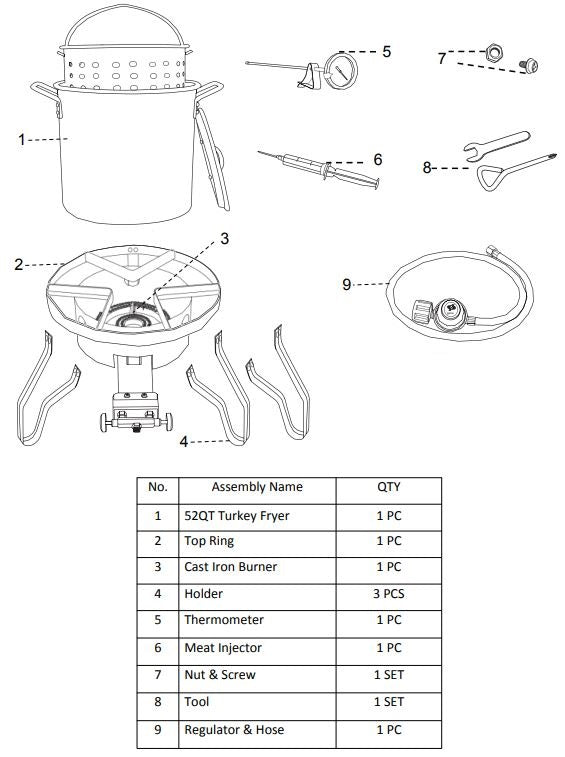 99905 ALL PURPOSE ALUMINUM BASKET POT 52QT W/ BURNER - BARTON PARTS LITING