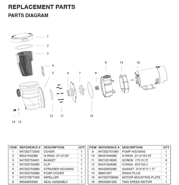 75113 PUMP POOL ABOVEGROUND 1.5HP TWO SPEED ENERGY SAVING PARTS LISTING