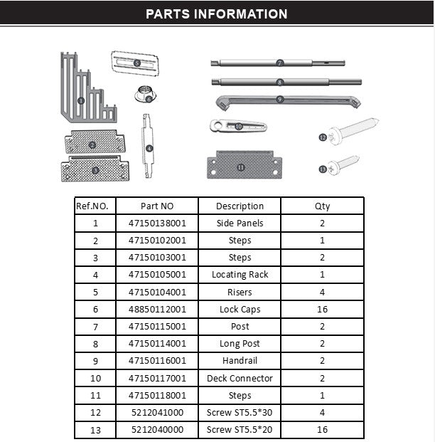 75137 POOL LADDER ABOVE GROUND PART LISTING