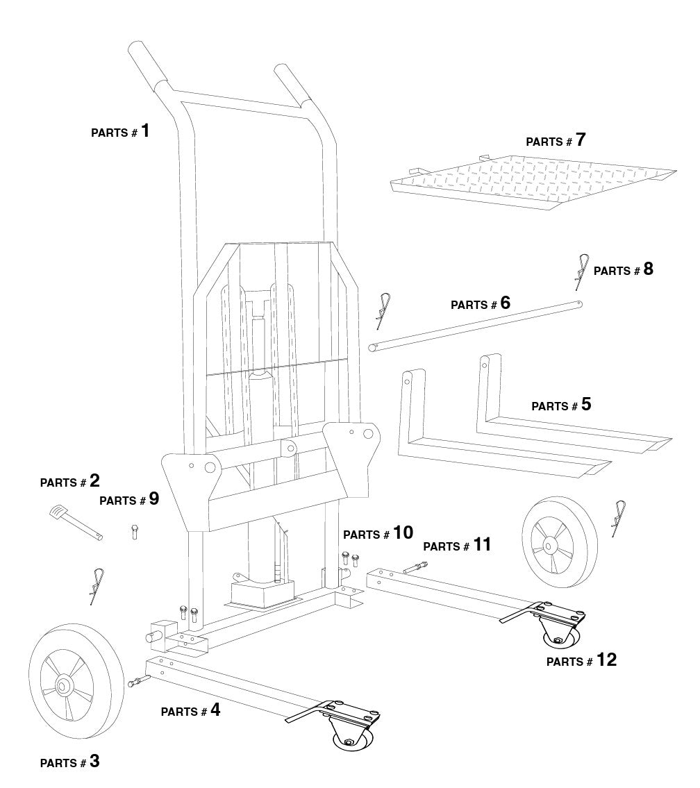 58117 PALLET TRUCK STACKER DOLLY LIFT W/ TABLE FORK 441 LBS PARTS LISTING