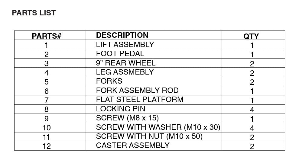 58117 PALLET TRUCK STACKER DOLLY LIFT W/ TABLE FORK 441 LBS PARTS LISTING