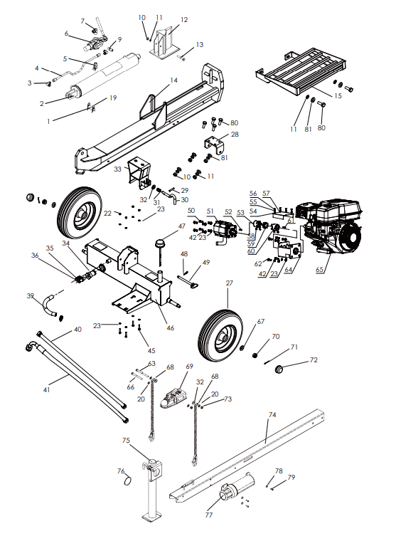 65068 SPLITTER LOG HYDRAULIC 25 TON W/ CATCHER - XTREMEPOWERUS PARTS LISTING