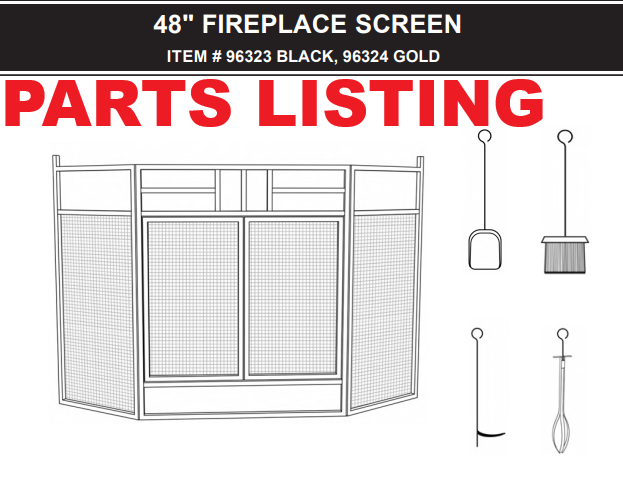 96324 Z*C*FIREPLACE SCREEN 48IN. GOLD - BARTON PARTS LISTING