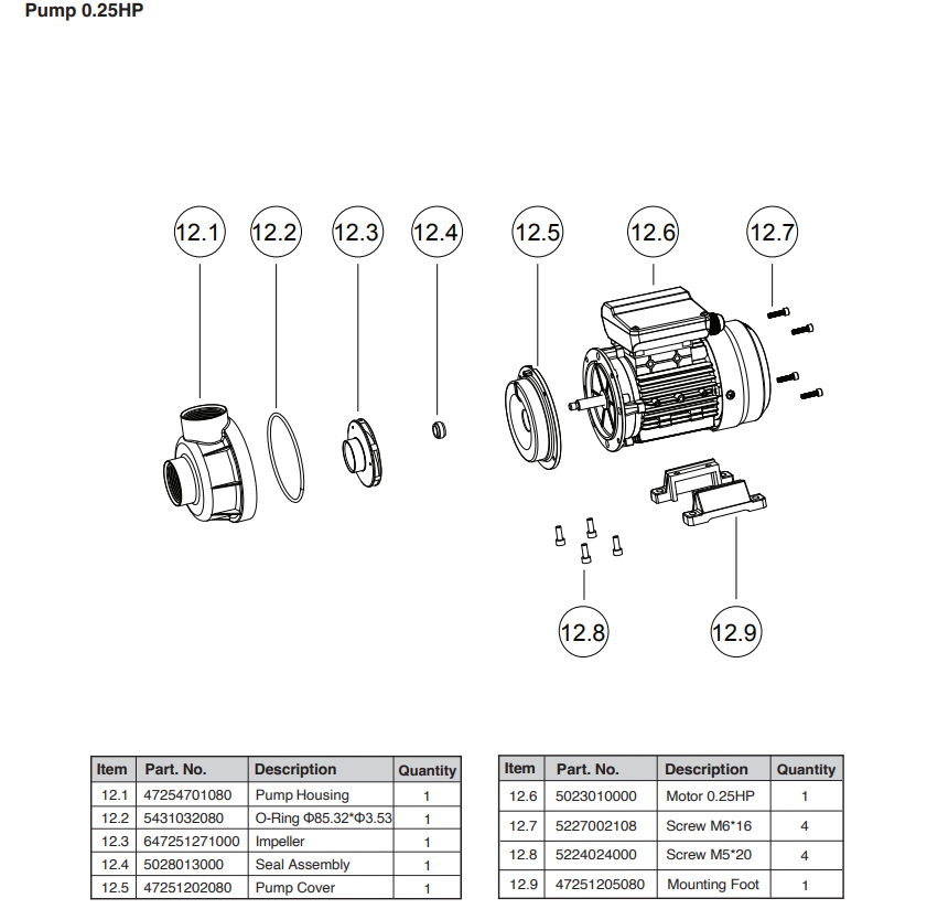 75030 PARTS LISTING POOL SAND FILTER 12" W/ PUMP 2400GPH 6VALVE