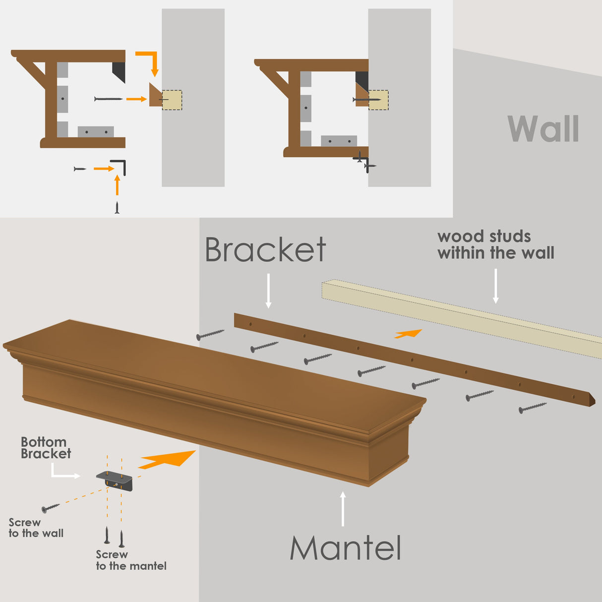Barton 48" Floating Vintage Wood Fireplace Mantel Wall Shelf Beam Easy Mount Ash