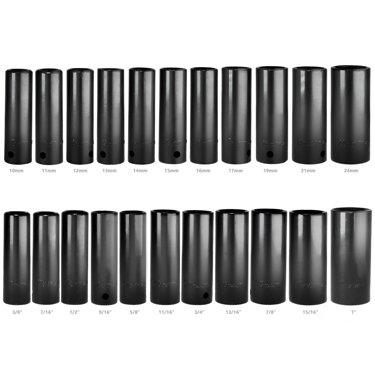 XtremepowerUS 24PC 1/2" DR Drive Deep Impact Socket Set Metric MM and SAE