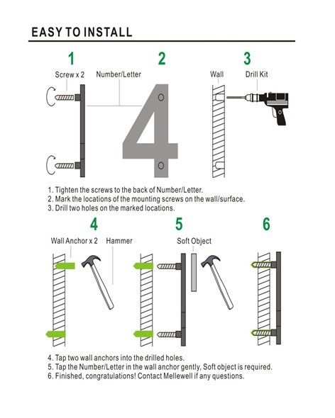 Barton 6" House door wall apt hotel Letter Number Stainless Steel 0 to 9 ABCD