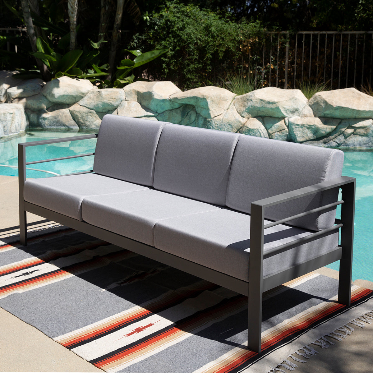 3-Seat Outdoor Patio Sofa Couch Chair Patio Aluminum 5" Thick Cushions (Grey)