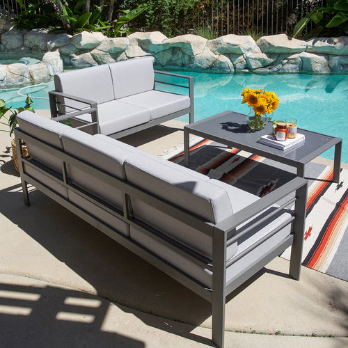 3-Seat Outdoor Patio Sofa Couch Chair Patio Aluminum 5" Thick Cushions (Grey)