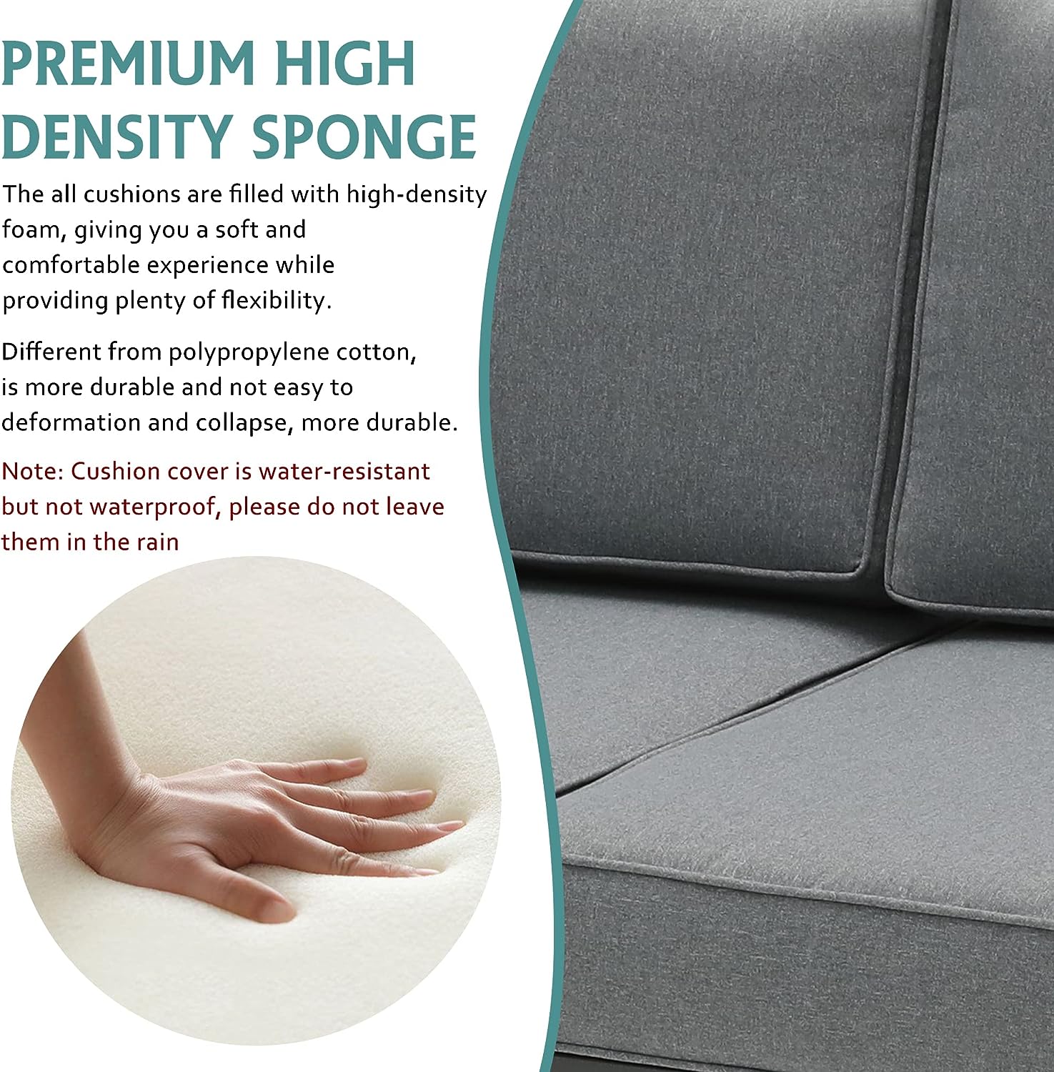 3-Seat Outdoor Patio Sofa Couch Chair Patio Aluminum 5" Thick Cushions (Grey)