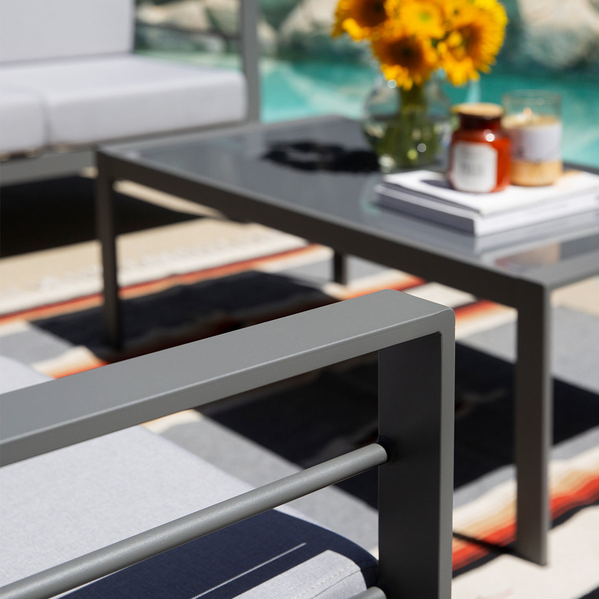 3-Seat Outdoor Patio Sofa Couch Chair Patio Aluminum 5" Thick Cushions (Grey)