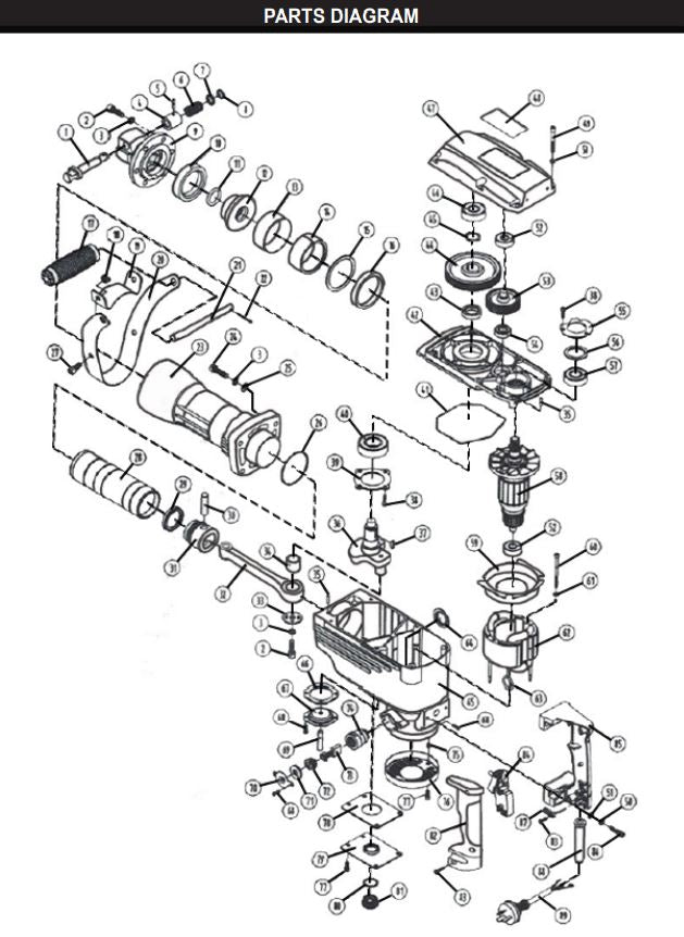 61103 2200Watt Jack Hammer PARTS LISTING