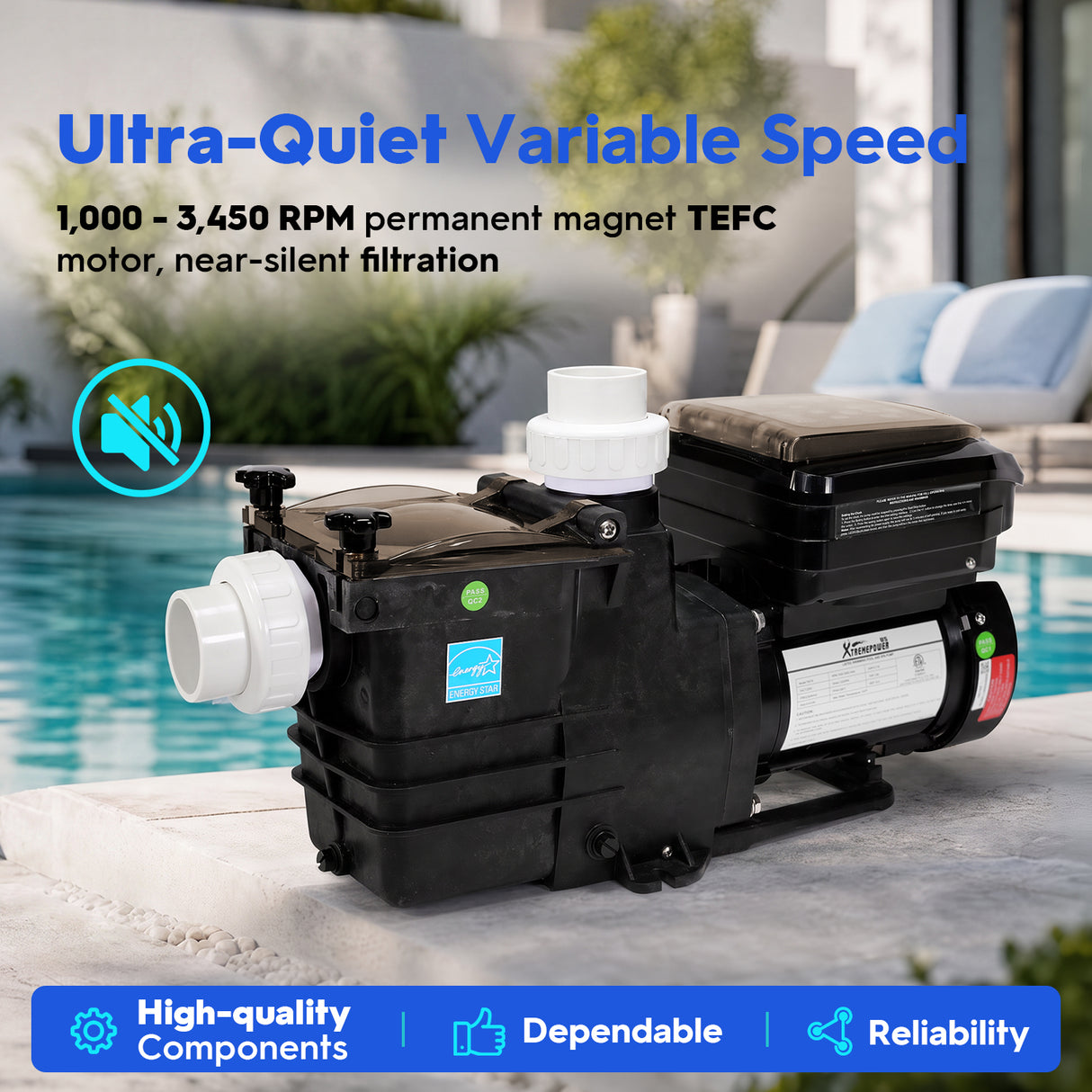 XtremepowerUS 1.65HP Variable Speed Inground Pool Pump, 230V Energy Efficient Pool Pump with Digital Speed Control