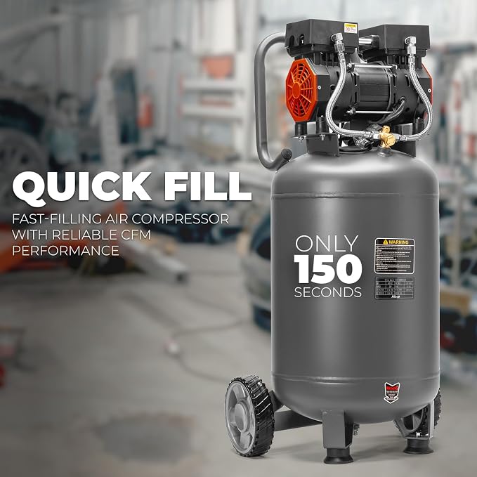 XtremepowerUS 13-Gallon Air Compressor, 2HP 1450W, 4.9CFM@90PSI, Oil-Free Quiet Tank, 65dB Low Noise, Portable with Wheels, Max 116PSI