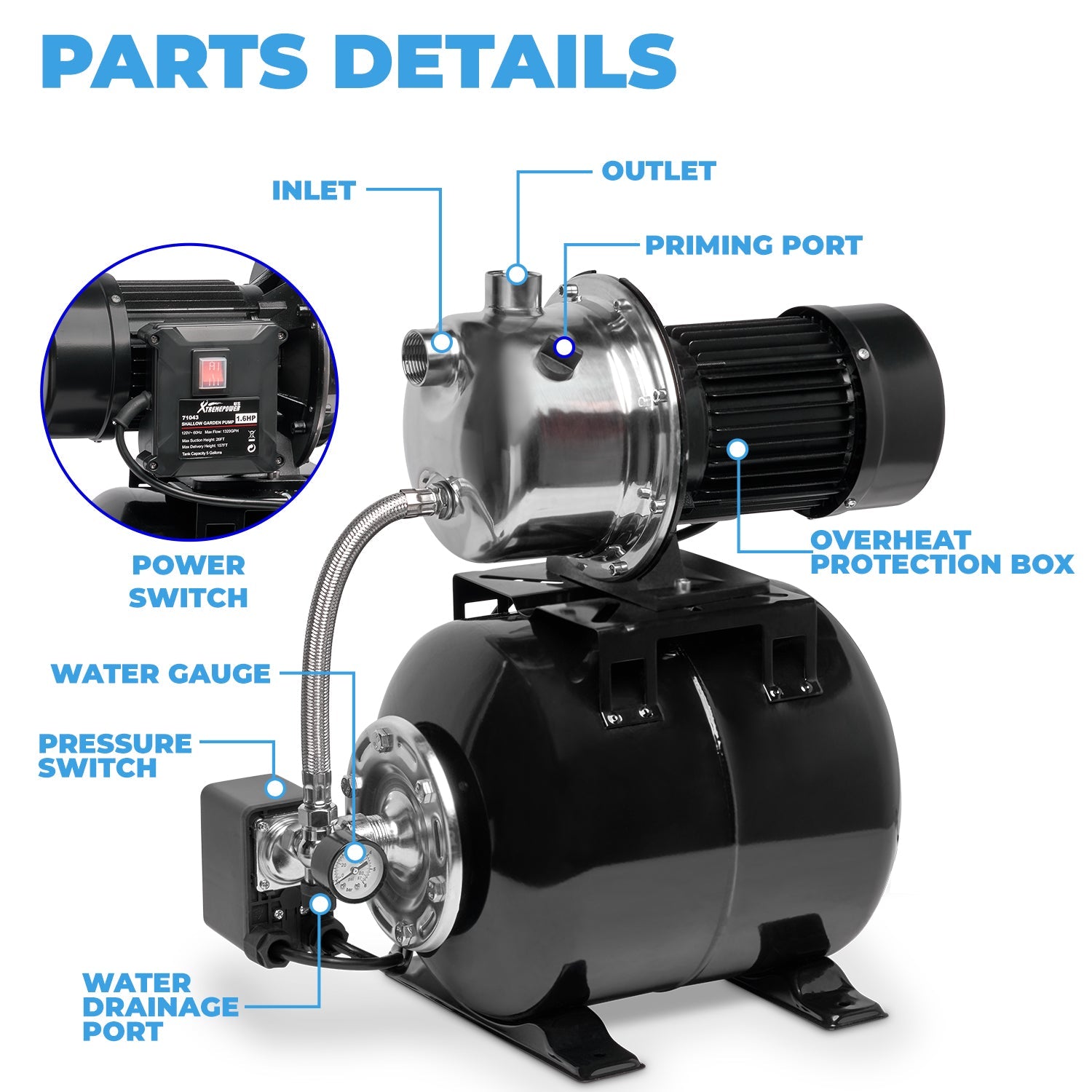 XtremepowerUS 1.6HP Booster Jet Pump Shallow Water 1