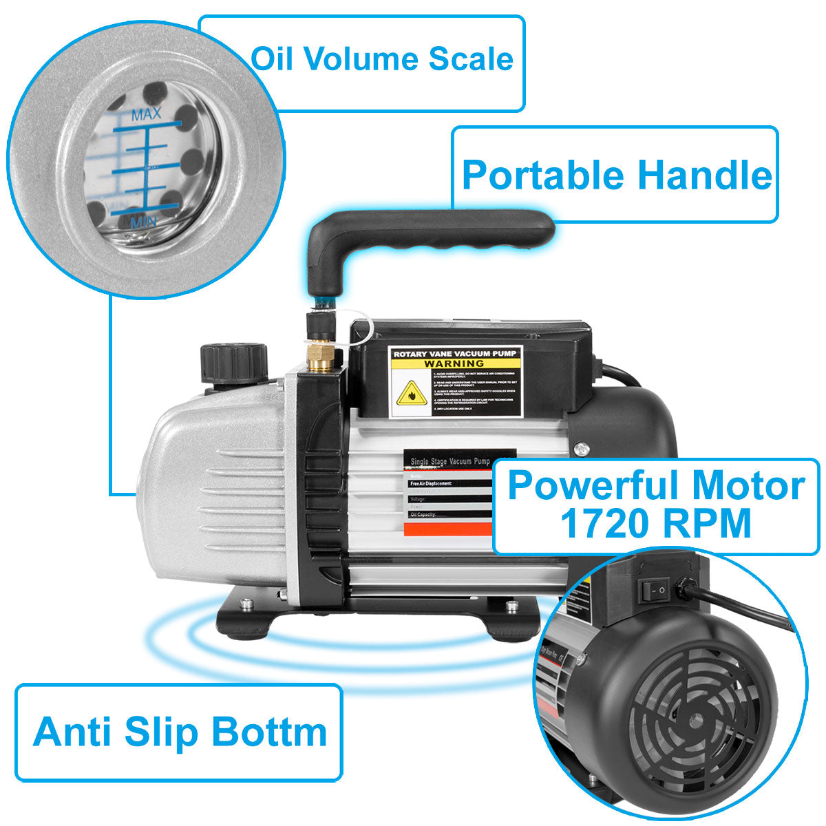 XtremepowerUS Single-Stage 3CFM Rotary Vane Deep Vacuum Pump 1/4HP HVA