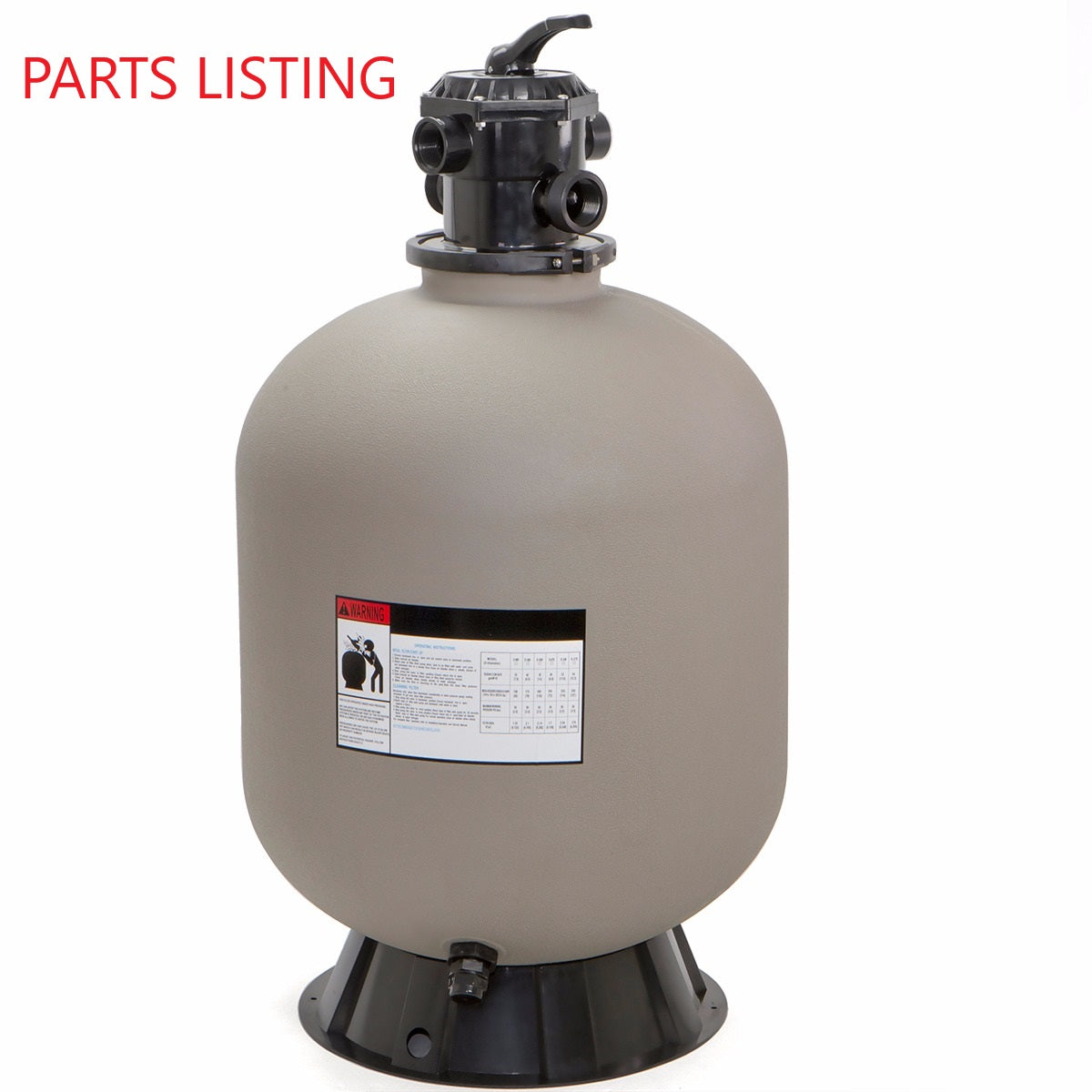75141 PARTS LISTING POOL SAND FILTER 24"