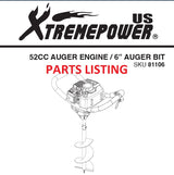 81106/81107 DIGGER POST HOLE 52CC + BIT AUGER 6" or 8" EPA - PARTS LISTING