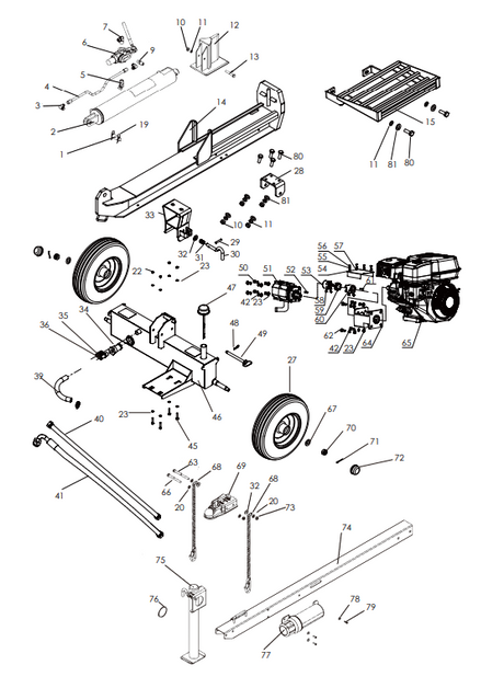 65068 SPLITTER LOG HYDRAULIC 25 TON W/ CATCHER - XTREMEPOWERUS PARTS LISTING