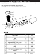 75115 PUMP POOL ABOVE GROUND 1.5HP TWO SPEED JADE PARTS LISTING