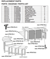 75173 SPA BENCH SET 2 MEDIUM 2 TALL W/ STORAGE & ROLLER SHADE PARTS LISTING
