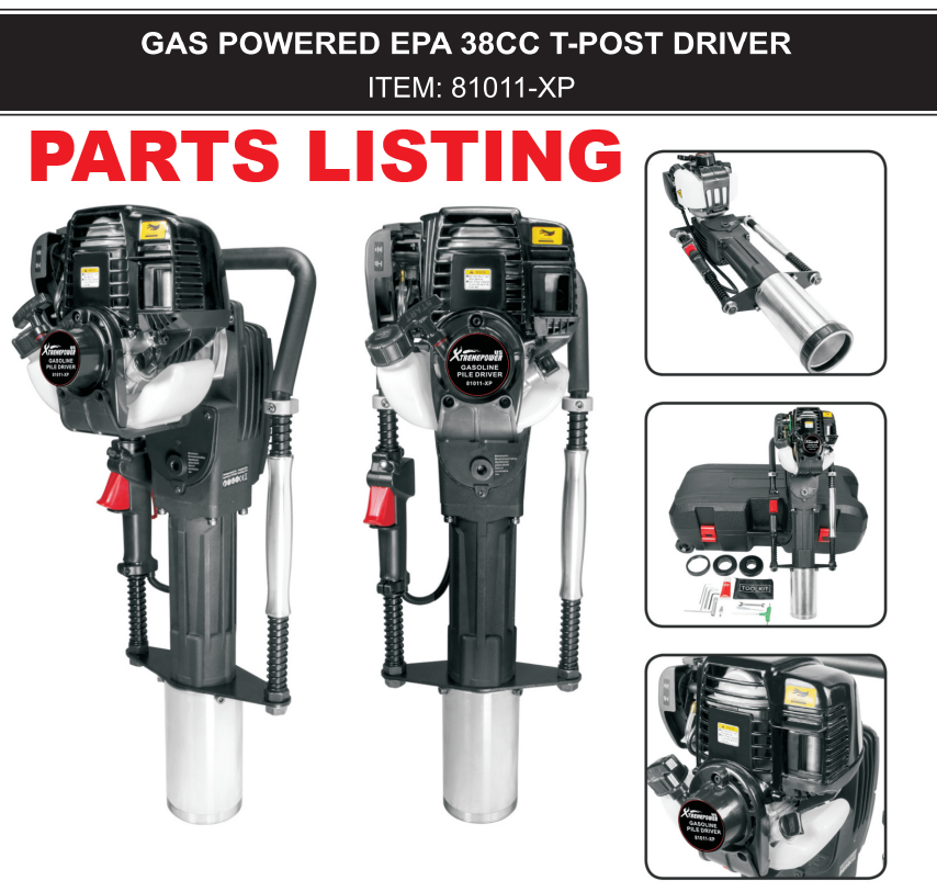 81011-XP GAS POWERED EPA 38CC 4 STROKE T-POST DRIVER PARTS LISTING