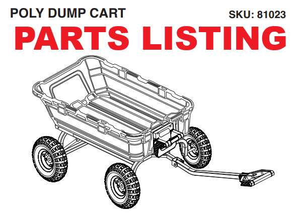 81023 POLY DUMP CART 800 LBS PARTS LISTING