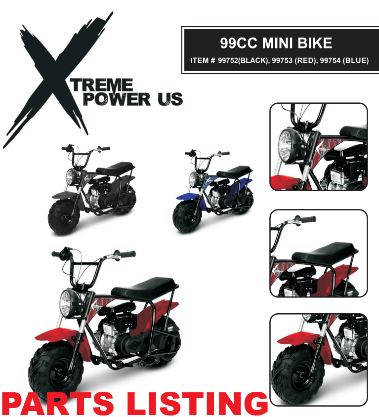99752/99753/99754 BIKE MINI 99CC 2.5HP RED/BLK - XTREMEPOWERUS