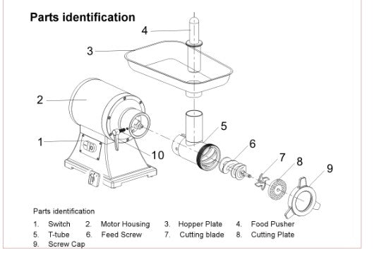 90800 GRINDER MEAT 1100W - BARTON Parts listing