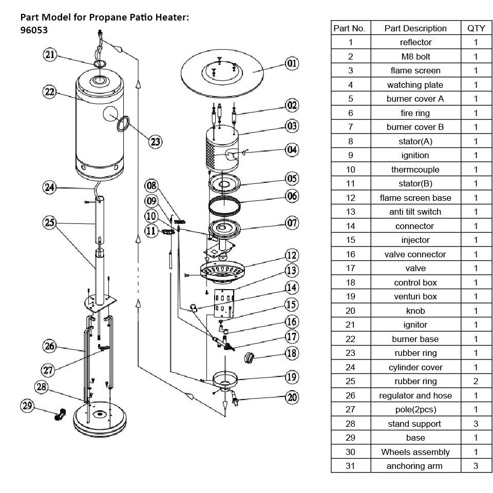 Valve Knob Replacement for Propane Patio Heater P96053-20/P96054-20/P96056-20